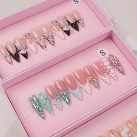 Lot de 10 faux ongles en acrylique courbés faits à la main, de luxe, réutilisables, design personnalisé, avec emballage à marque privée