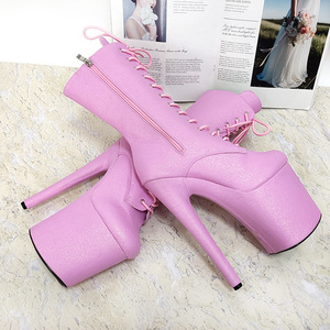 Bottines sexy à lacets 2025 avec cuir verni pailleté et talon super haut épais pour femmes - Product Image 5