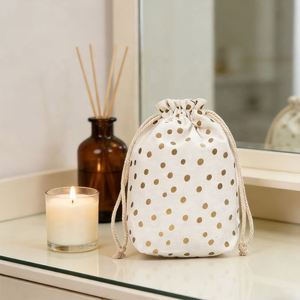 Sac cadeau en toile de coton épaisse blanche réutilisable avec base ronde personnalisable, estampage à chaud, cordon de serrage, pour souvenirs, emballage de bougies - Product Image 1
