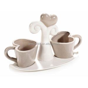 Set di Tazze da Caffè a Forma di <span class=keywords><strong>Cuore</strong></span> con Piattino, Tazze in Porcellana con Motivo <span class=keywords><strong>Cuore</strong></span> e Vassoio Albero della Vita, Bomboniere per Matrimonio - Product Image 1