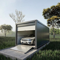 Garage préfabriqué sur mesure en conteneur, structure en acier, abri pour voiture, remise avec murs en panneaux sandwich pour usage extérieur