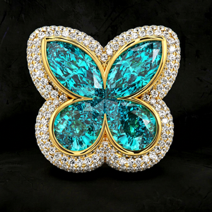 Luxury Women's Butterfly Moissanite <b>Cocktail</b> <b>Ring</b> Yellow <b>Gold</b> Pave Setting Marquise Cut Party <b>Ring</b> for Unisex - Product Image 1
