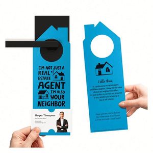 Tarjetas de presentación personalizadas para agentes inmobiliarios, impresión en cartón, colgadores de puerta con la frase 'Acabé de vender la casa de tu vecino' - Product Image 3