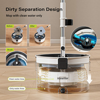 Serpillères Homettler en microfibre, serpillère magique rotative à 360° avec essoreuse, écologique, 2 taies de serpillère réutilisables à forte capacité d'absorption, articles ménagers