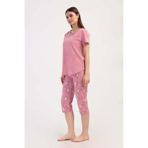 Traje de dormir capri ovalado de manga corta con cuello redondo para mujer - Product Image 3