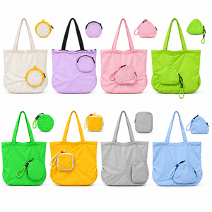 Bolsa de Mano Plegable de Nailon, Bolsa de Compras Reutilizable con Bolsillo con Cremallera para Compras, Viajes y Uso Diario - Product Image 3