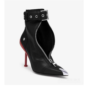 Stivaletti Estivi con Tacco a Spillo e Cerniera Frontale in Metallo Personalizzati dal Produttore, Scarpe con Tacco Alto a Punta, Stivali alla Caviglia in Pelle con Fibbie - Product Image 1