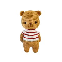 Kit de matériel pour poupée au crochet DIY en forme d'ours brun à rayures blanches, cadeau pour les amateurs de loisirs créatifs, poupée au crochet pour la décoration de la maison