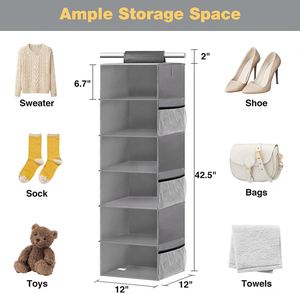5-Tier Hanging Closet <b>Storage</b> Organizer with 3 Removable Drawers & Side Pockets Non-Woven Fabric for Living Room - Product Image 2