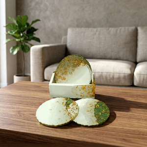 Elegante Juego de Posavasos de Resina, Mármol y Madera, Cuatro Posavasos Redondos de Lujo de 4 Pulgadas, Hechos a Mano, Reutilizables, Duraderos y Ecológicos, Decoración para el Hogar - Product Image 1