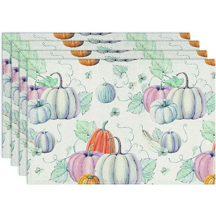 2023 Pumpkin Placemats 12x18 Inch Autumn Thanksgiving Harvest Washable Campaign Custom Linen Table Mat for Home Party Decor