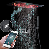 Ensemble de douche mural numérique noir HONGDEC avec écran LED, système de douche musical, éclairage télécommandé, kit de douche pour salle de bain