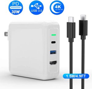 Rocketek Replacement Switch <span class=keywords><strong>Dock</strong></span> <span class=keywords><strong>USB</strong></span> <span class=keywords><strong>C</strong></span> PD 30W AC Adapter with HDMI Video Converter USB3.0 Fast Charger Power Port for <span class=keywords><strong>iPad</strong></span> <span class=keywords><strong>Pro</strong></span> - Product Image 1