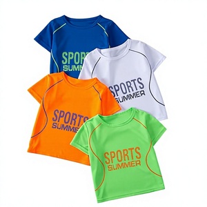 Sports Summer Printed Short Sleeve O-Neck T-Shirt for Boys Quick Dry Casual Jersey 100% Polyester Green Orange White Blue - Product Image 1