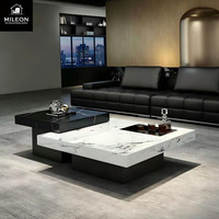 Ensemble de table basse carrée moderne en marbre, style italien de luxe, table à thé en pierre frittée avec tiroir de rangement, meubles de salon