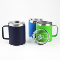 Mug à café isotherme de 12 oz à double paroi en acier inoxydable 304, gobelet de voyage avec couvercle anti-fuite et poignée ergonomique
