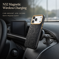 Étui en cuir de vachette style rétro Tang Flower pour iPhone 17 18 avec trous pour cordon