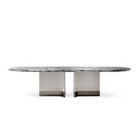 Table à manger moderne de luxe en marbre naturel avec pieds en métal haut de gamme durables pour l'ameublement de la maison dans les villas et les appartements