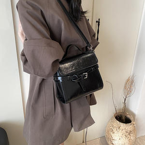 Multi-colored glossy leather crossbody <b>bag</b>, vintage style women's handbag with metal <b>buckle</b> series - Product Image 5