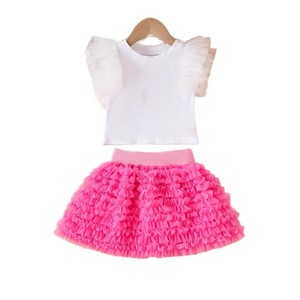 Faldas de <span class=keywords><strong>gasa</strong></span> de princesa de estilo coreano para niñas, vestidos de verano de manga voladora, trajes de estilo occidental para niños, faldas cortas - Product Image 5