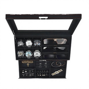 Boîte de rangement multifonction pour montres et bijoux pour hommes, avec fenêtre transparente et tiroir pour ranger lunettes de soleil, bagues, boutons de manchette - Product Image 3