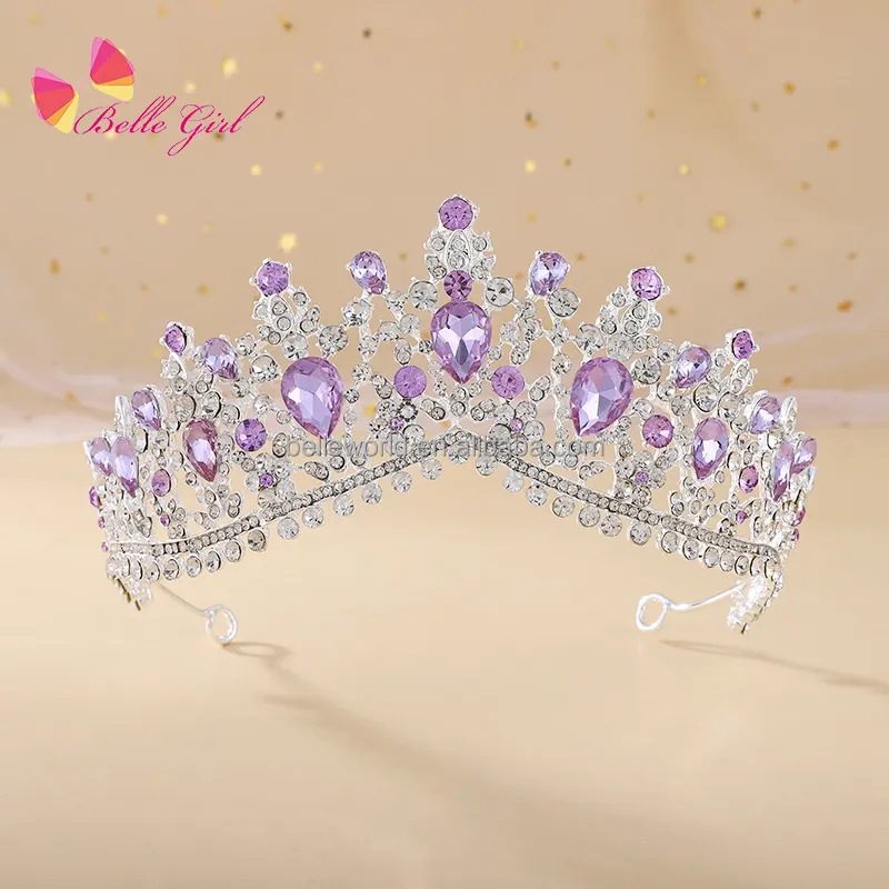 Belleworld มงกุฎนางงาม15สีประดับพลอยเทียมสีชมพูสีม่วงมงกุฎสำหรับเจ้าสาวมงกุฎสำหรับงานแต่งงาน