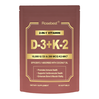 Complément alimentaire en gélules molles de vitamine D3 10000 UI + K2 (MK-7) 200 mcg à absorption efficace, marque privée OEM, avec huile de coco