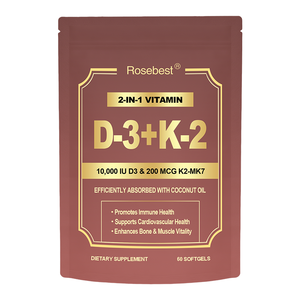 Suplemento de Vitamina D3 10000 <span class=keywords><strong>IU</strong></span> com K2 (MK-7) 200 Mcg em Cápsulas de Gel Macias com Óleo de Coco, Marca Privada OEM - Product Image 1