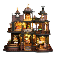 Château Magique Gothique en Bois, Kit de Bricolage 3D pour Coin Livre, Puzzle DIY, Maison Miniature à Monter Soi-Même avec Lumière LED, Décoration Faite Main pour Adultes, Cadeau