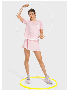 Camiseta DE <span class=keywords><strong>TENIS</strong></span> transpirable ecológica para <span class=keywords><strong>mujer</strong></span>, logotipo personalizado, venta al por mayor, mangas cortas de seda helada, cuello redondo, parte delantera de Fitness deportivo hueco - Product Image 4