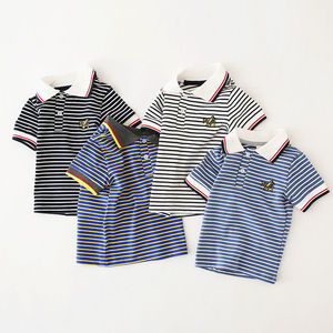 Camisetas Polo para Niños al por Mayor de Fábrica, Camisetas de Manga Corta con Cuello Redondo y Rayas para Bebés, Ropa de Verano Transpirable de Algodón para Niños - Product Image 1