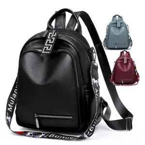 High Quality Pu Leather Solid Color Backpack Women Fashion Simple Large Capacity Backpack Custom Logo Waterproof Outdoor Bag