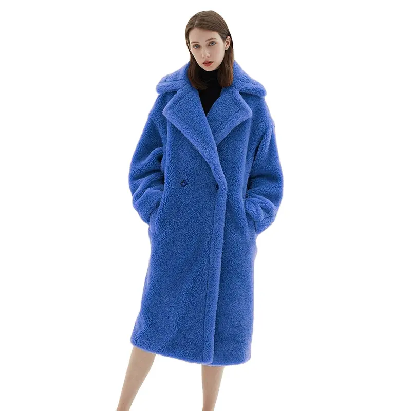 MYS New Design Winter Warm Alpaca Coats Long Fluffy Teddy Bear Wool Coat Women Lamb Wool Coat
