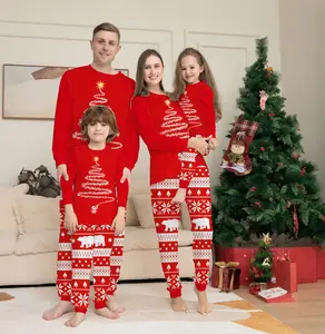 מפעל מכירה ישירה משפחה ללבוש חג המולד עץ הדפסה עגול צוואר ארוך שרוול פיג 'מה בית ללבוש