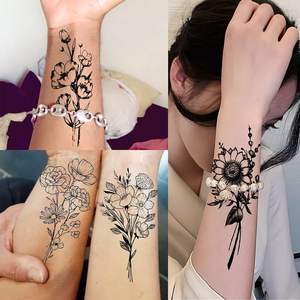 Tatouages temporaires imperméables pour femmes, <span class=keywords><strong>cou</strong></span>, bras - Noir, petite branche, <span class=keywords><strong>rose</strong></span>/tournesol, plantes sauvages, tatouages autocollants personnalisables - Product Image 5