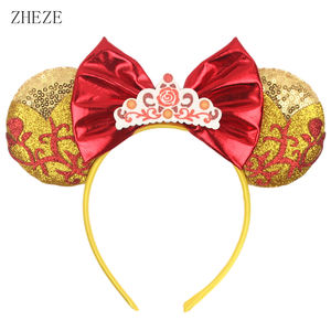 عصابة رأس على شكل آذان ميكي ماوس بأسلوب أوروبي-أمريكي للحفلات، مع زهرة حمراء وفيونكة ترتر، إكسسوار شعر للجنسين - Product Image 5