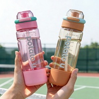 Botella de Agua Deportiva con Logotipo Personalizado, Gran Capacidad de 560 ml/660 ml, Transparente, de PC, con Doble Pajita, Tapa de Apertura Rápida