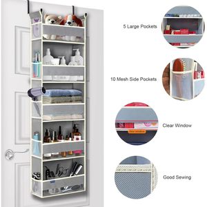 Over The Door Hanging Organizer 5 <b>Shelves</b> 10 Pockets Fabric Storage For Bathroom Bedroom <b>Hook</b> Type - Product Image 4