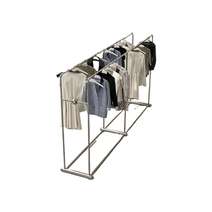 Expositor <span class=keywords><strong>de</strong></span> <span class=keywords><strong>Ropa</strong></span> <span class=keywords><strong>de</strong></span> Acero Inoxidable <span class=keywords><strong>de</strong></span> Doble Fila, Estante Minimalista Tipo Isla para <span class=keywords><strong>Ropa</strong></span> Femenina, Exhibición <span class=keywords><strong>de</strong></span> Moda para Tiendas - Product Image 6