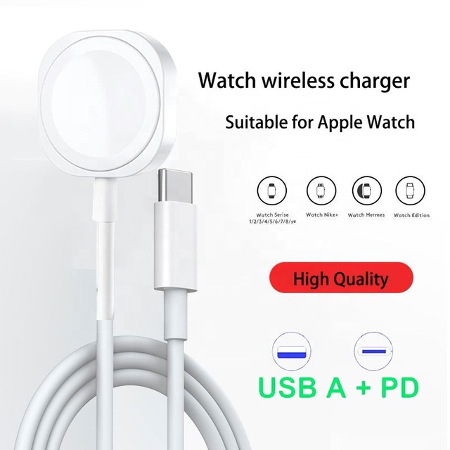 White Portable Magnetic Wireless Charger Station Type c USB Cable for Apple Watch 10 9 8 7 6 5 SE Charging Dock