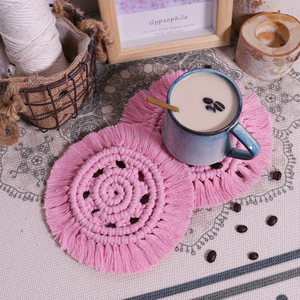 Hecho a mano al por mayor rosa <span class=keywords><strong>de</strong></span> algodón único posavasos <span class=keywords><strong>de</strong></span> vidrio para beber <span class=keywords><strong>Macrame</strong></span> mantel Montaña Rusa - Product Image 1