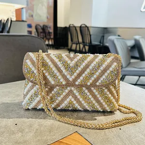 Wholesale Luxury Female Clutch Purse Rhinestone Evening Handbag With Chain Decoration Unique Metal Evening Bags