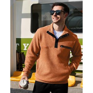Sweat-shirt matelassé personnalisé pour homme, col montant, manches longues, avec poche, coupe classique, orange, taille L - Product Image 3