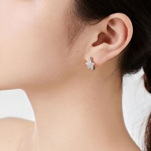 Dylam Spring Blossom Flower Fine Jewelry S925 <b>Silver</b> Rhodium Plated Flower Shape 5A Cubic Zirconia <b>Hoop</b> Earrings for Women - Product Image 2