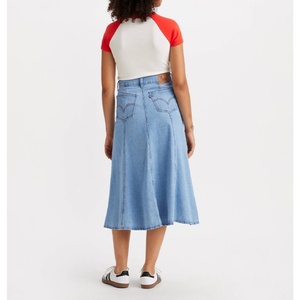 Jupe longue sur mesure 100% coton de haute qualité, vintage, bleu clair, denim plissé, jupes pour femmes - Product Image 3