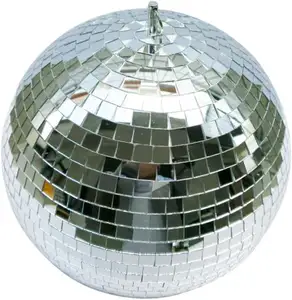 24 Inch Large Disco Ball Decorations Silver Rotating Glass Mirror Ball With Hanging Ring For Holiday Decoration