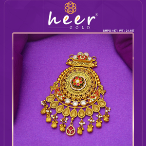 Antique gold temple pendant with <b>ruby</b> stone pearl drops and intricate filigree work traditional bridal statement jewelry piece - Product Image 2