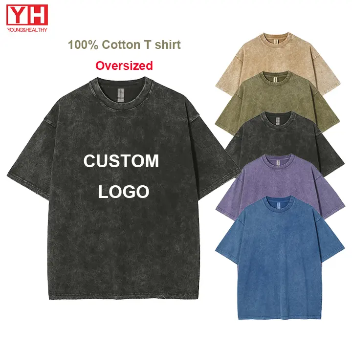 High Quality Blank O-Neck 100% Cotton Wash Tee Heavy Weight T-shirt Dtg Print Washed Tshirt Vintage Acid Wash T Shirts For Men