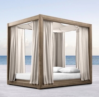 Nouveau style ensembles de jardin lit de jour extérieur piscine meubles en teck lit de repos chaise longue moderne meubles en teck auvent piscine côté lit à baldaquin