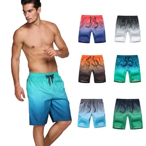 Modieuze Heren Boardshort Gradiënt Zwembroek Trekkoord Met Mesh Voering Elastische Taille Gradiënt Sneldrogende Shorts